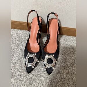 Elegant Black Slingback Heels with Crystal Embellishments